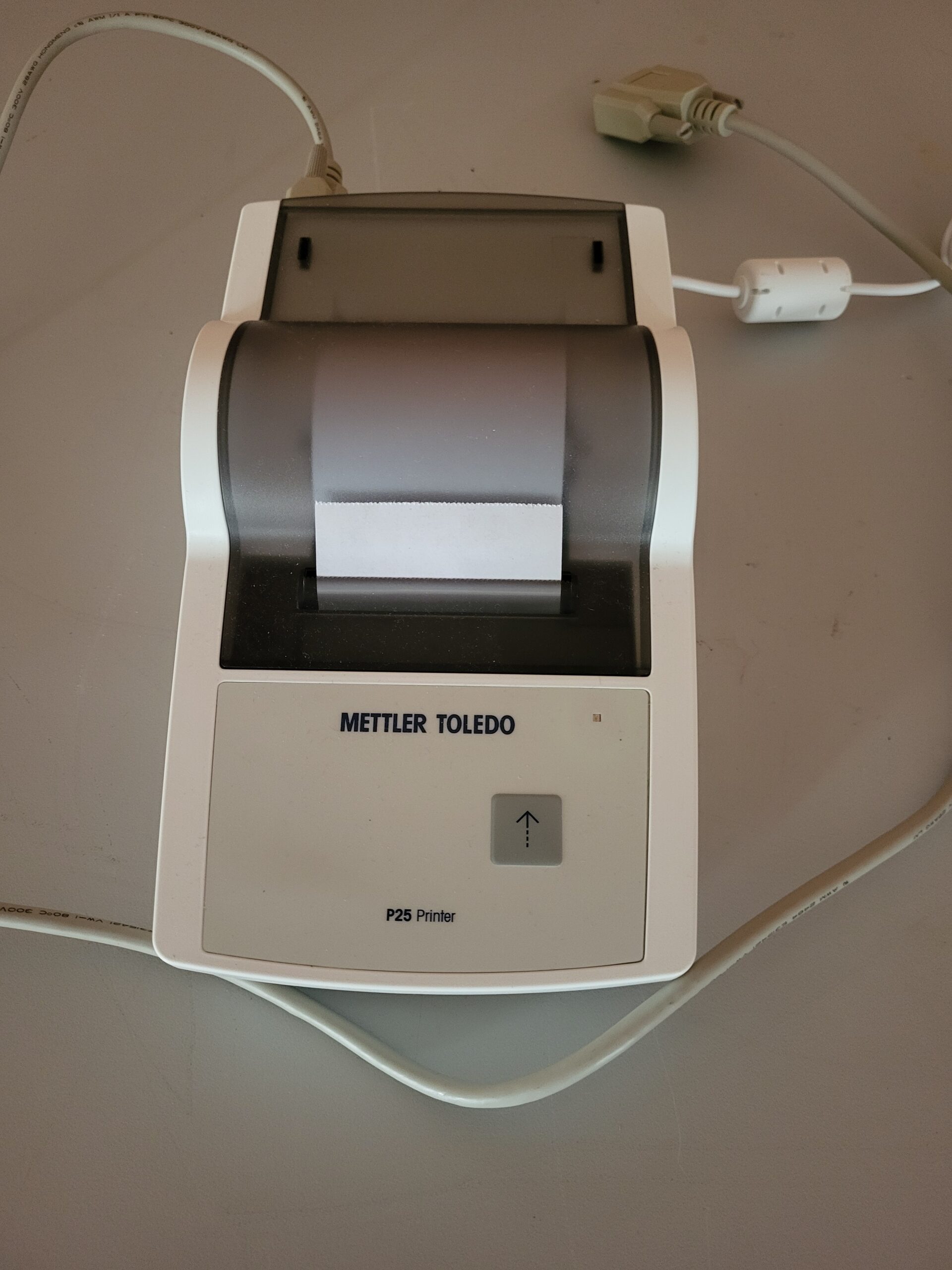 Used Mettler Toledo RS-P25 balance printer with RS232 interface, cables, manual and paper rolls, tested and in good operational condition.